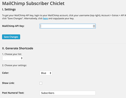 Configuración de Chiclet del suscriptor de MailChimp 