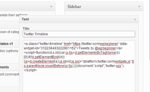 Agregar código de widget de Twitter en un widget de barra lateral de WordPress 