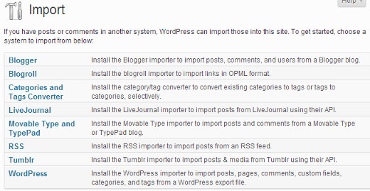 Herramientas del importador de WordPress 