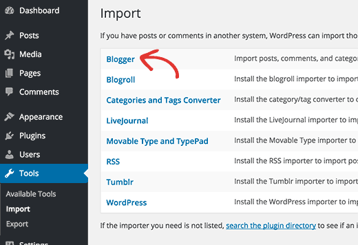 Herramienta de importación de Blogger en WordPress 