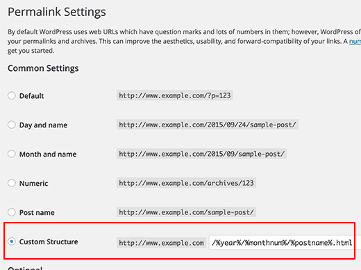 Cambiando la estructura del enlace permanente en WordPress 