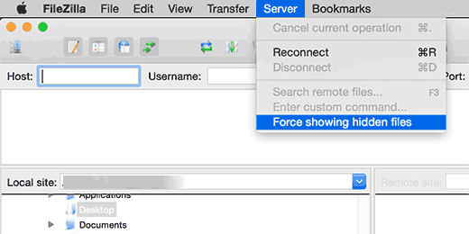 Mostrar archivos ocultos en Filezilla 