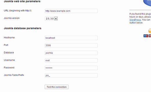 Proporcione su información de base de datos del sitio web de Joomla 
