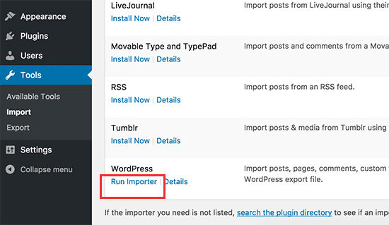 Ejecuta el importador de WordPress 