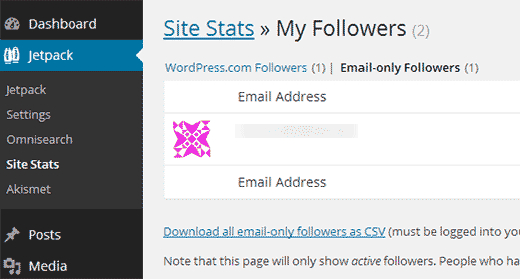 Descargar la lista de sus suscriptores de JetPack Descargar la lista de sus suscriptores de JetPack