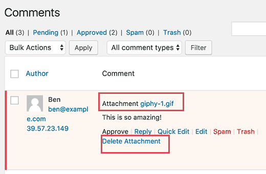 Revise y elimine archivos adjuntos cuando modere comentarios en WordPress Revise y elimine archivos adjuntos cuando modere comentarios en WordPress