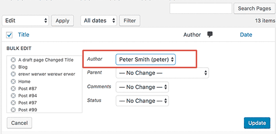 Cambiar autor de todas las páginas 