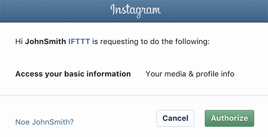 Autoriza a IFTTT para acceder a Instagram 