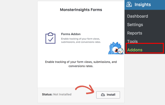 Instalar complemento de formularios para MonsterInsights Instalar complemento de formularios para MonsterInsights