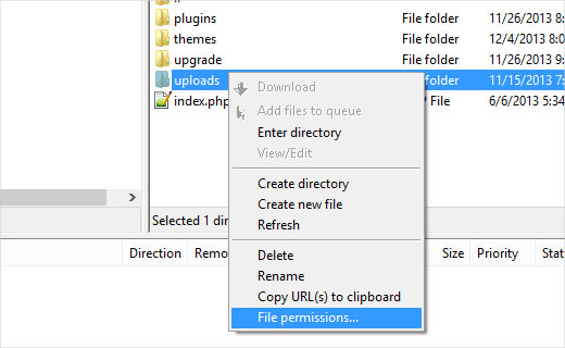 Abrir el cuadro de diálogo Permisos de archivo en Filezilla FTP Client 