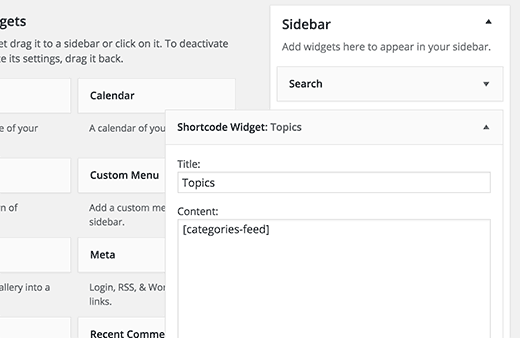 widget de código corto 