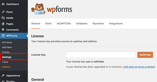 Clave de licencia de WPForms 