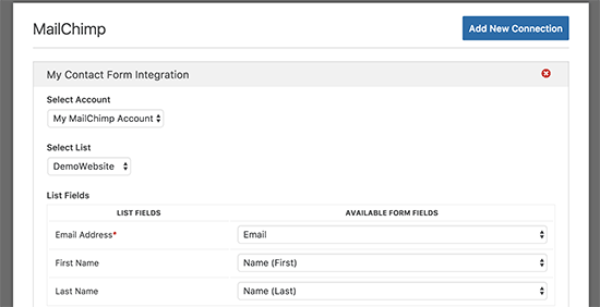 Asignar campos de formulario a campos de lista de correo electrónico 