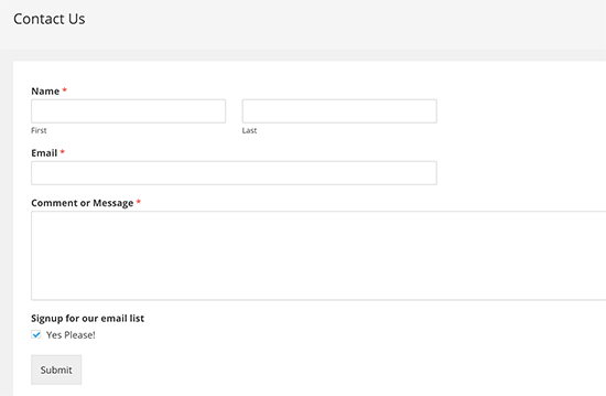 Un formulario de contacto con suscripción de correo electrónico optin 