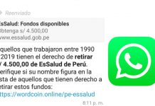 WhatsApp: circula falso mensaje que indica que EsSalud te debe S/ 4,500