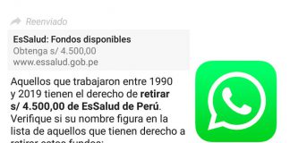 WhatsApp: circula falso mensaje que indica que EsSalud te debe S/ 4,500